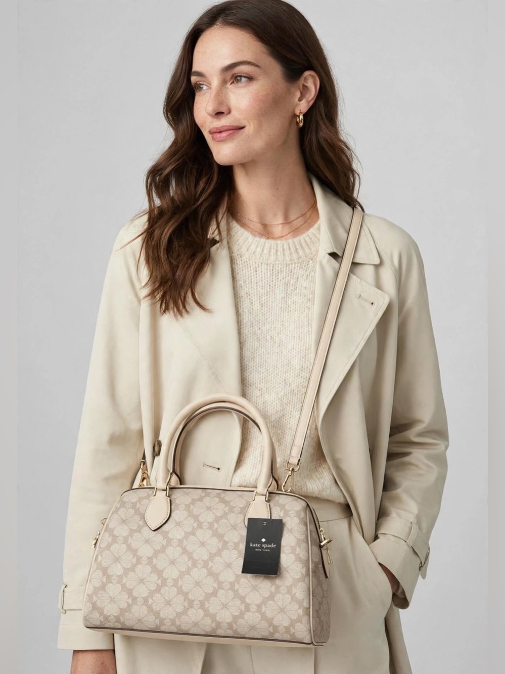 KATE SPADE Signature Spade Flower pv Large Duffle Crossbody Tote Bag $429